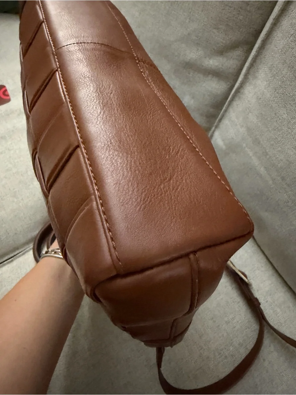 Woven Leather Satchel Bag - Brown